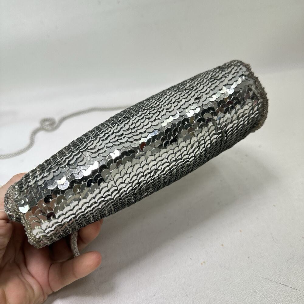 Vintage Dolce By Pierre Sequin Bag Handbag Purse Silver Beaded Edge Purse Lined - Picture 3 of 11